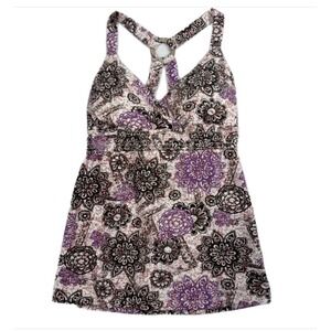 Piper & Blue Tank Top Womens XL Purple Floral Mandala Boho Smocked Racerback